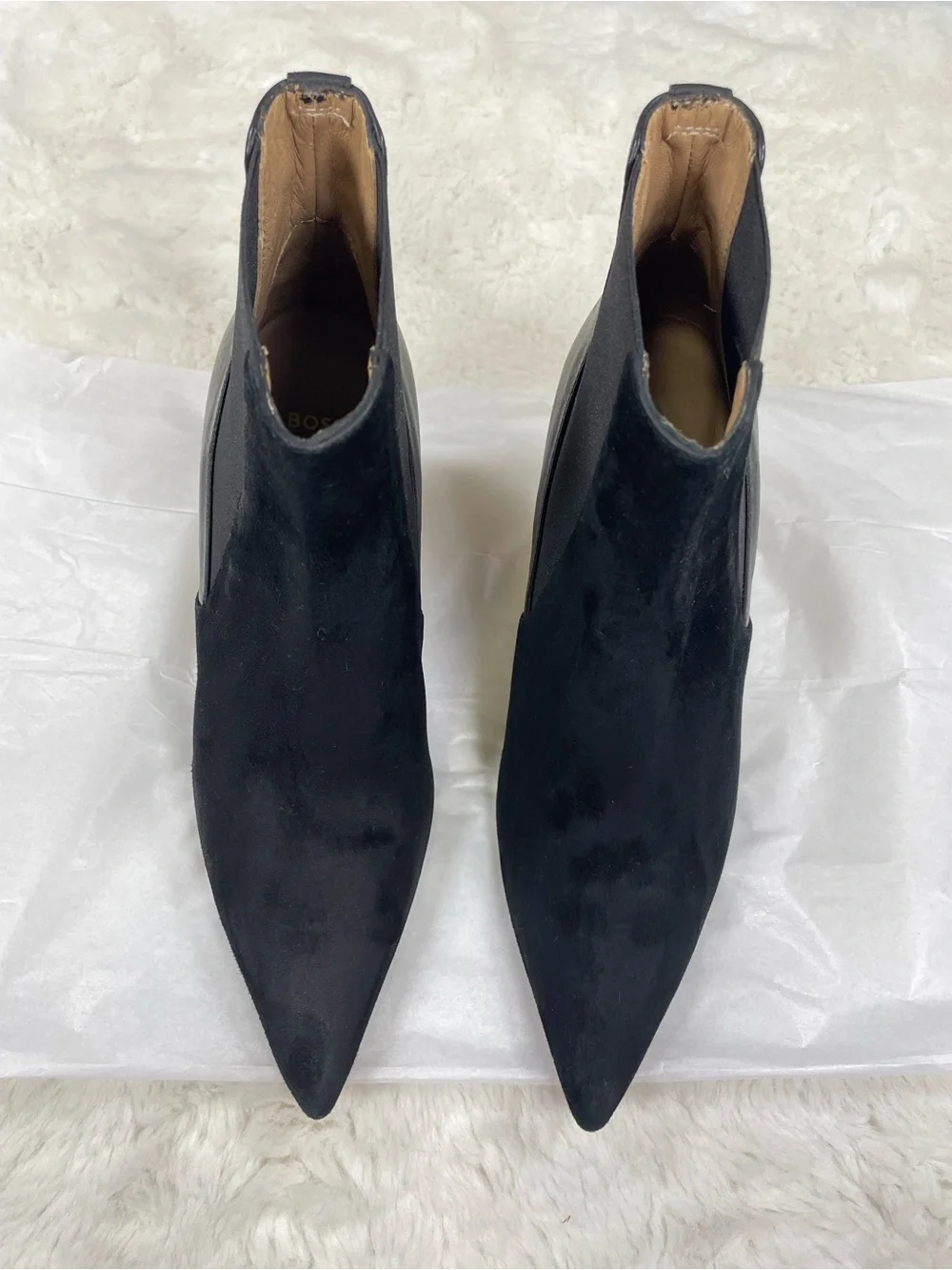 Boss Black Suede and Leather Pointed Chelsea Ankle Boot Size 6.5